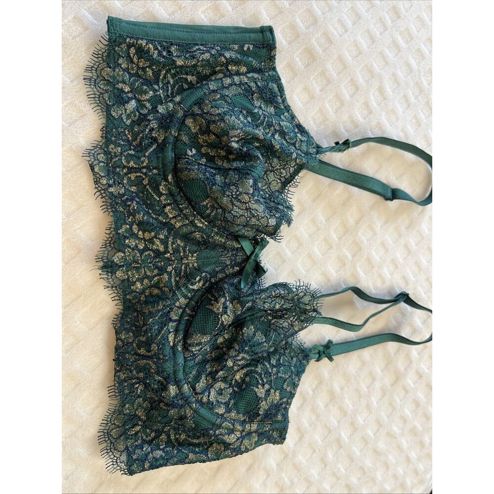 Victoria's Secret 32C Dream Angels Push-up Without Padding Green Blue Lace - Picture 11 of 12